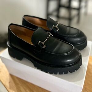 MACNMEUU (Amazon brand) chunky platform black loafers with silver buckle size 6